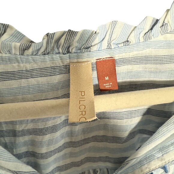 Anthropologie Pilcro Striped Floral Embroidered Blouse Top Medium Blue White - Picture 3 of 14